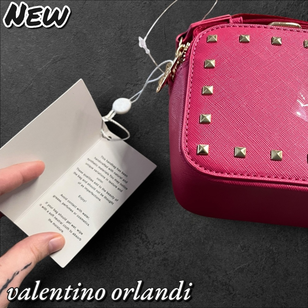 NEW Valentino Orlandi Pink Crossbody Bag – Studded Logo Design - Picture 6 of 11